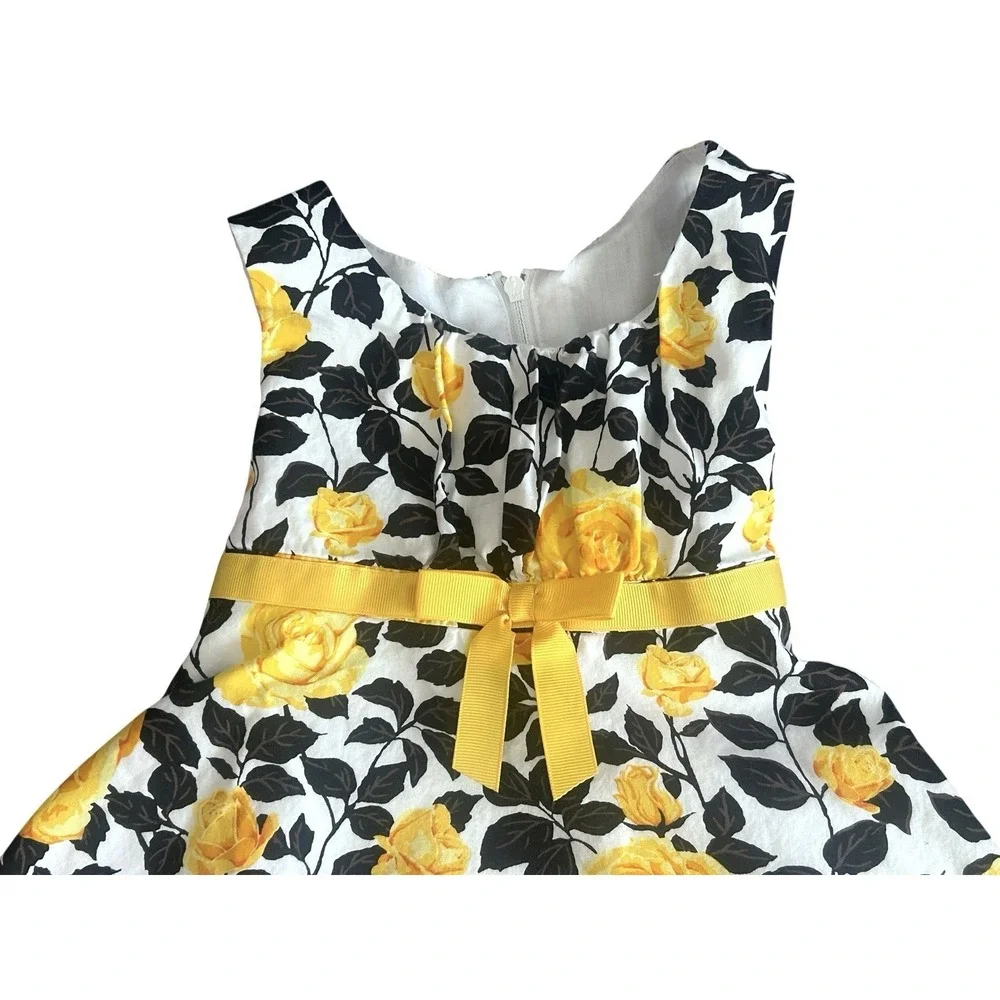 Bonnie Jean Dress Yellow Floral Rose Girls 3T Lined Bow Spring Easter Bloomcore‎